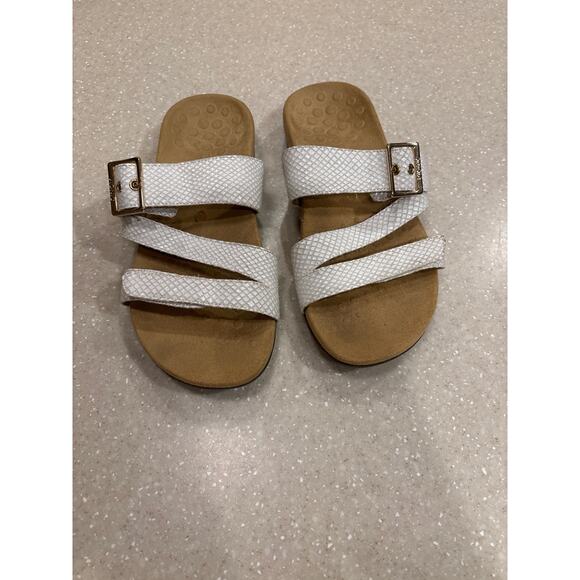 Vionic Skylar Women Size 7 White Leather Faux Snakeskin Slip On Sandals Slides - Picture 3 of 6